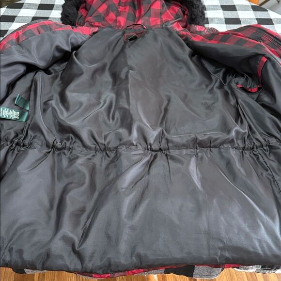 Lauren Ralph Lauren DOWN Buffalo Plaid Red Black Puffer Hooded Parka Coat M - Picture 7 of 16